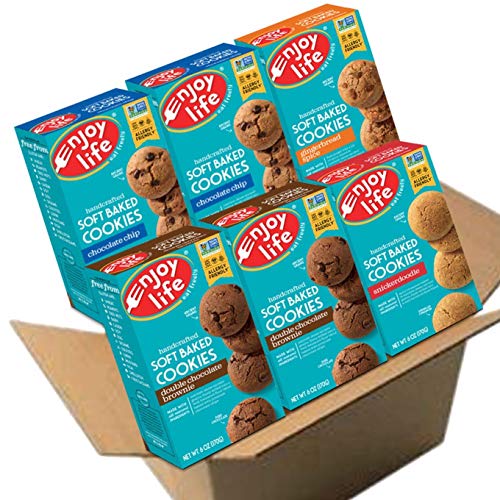 Product Cover Enjoy Life Soft Baked Cookies, Soy free, Nut free, Gluten free, Dairy free, Non GMO, Vegan, Variety Pack (Chocolate Chip, Double Chocolate Brownie, Snickerdoodle, Gingerbread Spice), 6 Boxes