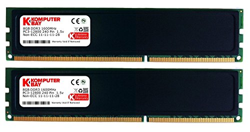Product Cover Komputerbay 16GB (2X 8GB) DDR3 PC3-12800 1600MHz DIMM with Black Heatspreader.