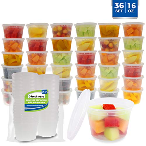 Product Cover Freshware Food Storage Containers [36 Pack] 16 oz Plastic Containers with Lids, Deli, Slime, Soup, Meal Prep Containers | BPA Free | Stackable | Leakproof | Microwave/Dishwasher/Freezer Safe
