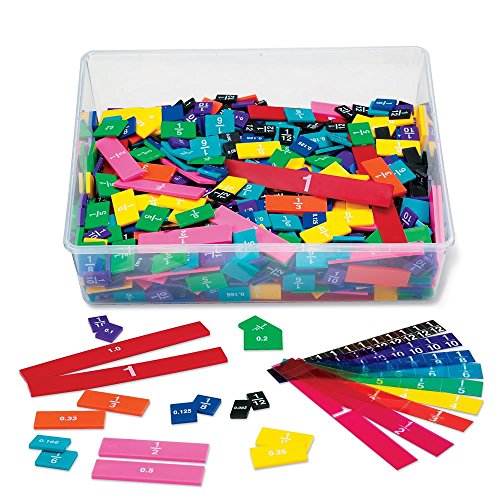 Product Cover hand2mind Plastic Rainbow Fraction & Decimal Tiles, Bulk Classroom Kit with Storage Tote (15 Set of 51 Pieces)