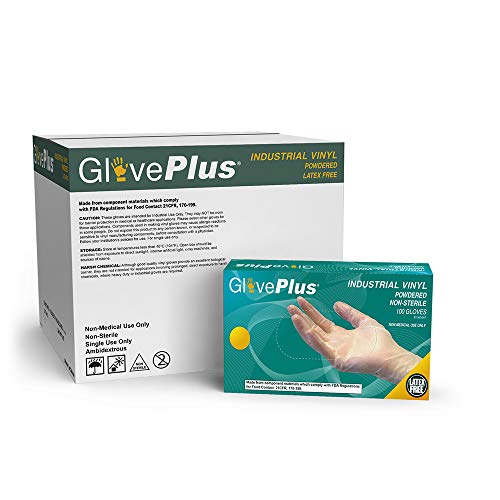 Product Cover GlovePlus Industrial Clear Vinyl Gloves - 4 mil, Latex Free, Powdered, Disposable, Non-Sterile, Food Safe, Medium, IV44100, Case of 1000
