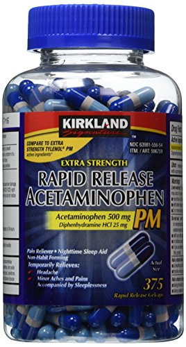 Product Cover Kirkland Signature Extra Strength Rapid Release Acetaminophen PM 500mg - 375 Gelcaps
