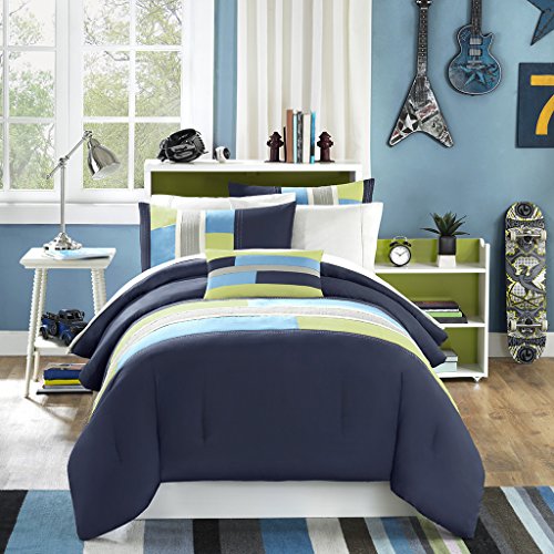 Product Cover Mi Zone - Pipeline Comforter Set - Navy - Twin/ Twin XL - Striped Pieced Design With Twill Tape - Includes 1 Comforter, 1 Decorative Pillow, 1 Sham