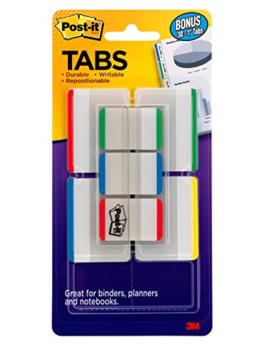 Product Cover Post-it Tabs Value Pack, Asst Primary Colors, Durable, Writable, Repositionable, Sticks Securely, Removes Cleanly, 1 in. and 2 in. Sizes, 114 Tabs/Pack, (686-VAD1)