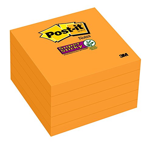 Product Cover Post-it Super Sticky Notes, 2x Sticking Power, 3 x 3-Inches, Neon Orange, 5-Pads/Pack (654-5SSNO)