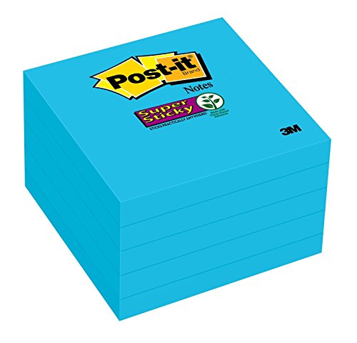 Product Cover Post-it Super Sticky Notes, 2x Sticking Power, 3 x 3-Inches, Electric Blue, 5-Pads/Pack (654-5SSBE)