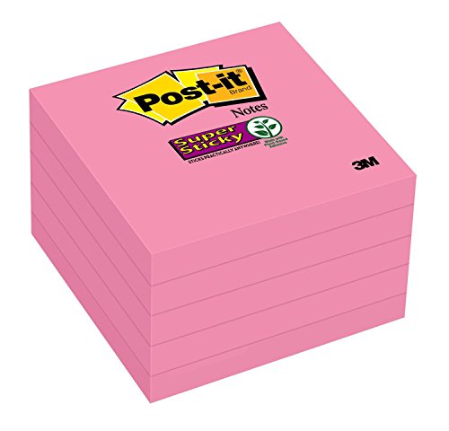 Product Cover Post-it Super Sticky Notes, 2x Sticking Power, 3 x 3-Inches, Neon Pink, 5-Pads/Pack (654-5SSNP)