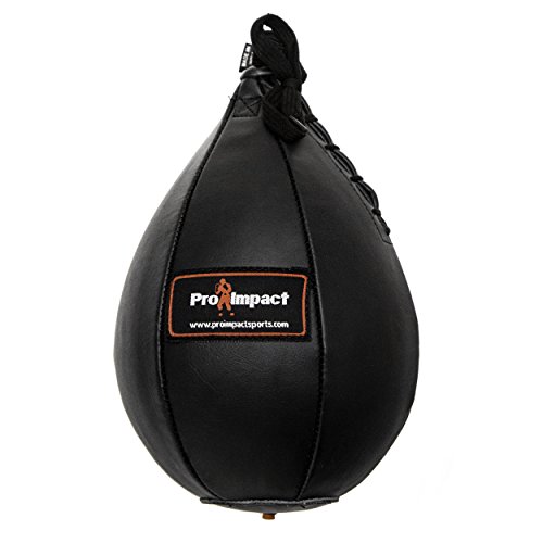 Product Cover Pro Impact Speedbag Black - Heavy Duty Leather Hanging Swivel Punch Ball for Boxing MMA Muay Thai Fitness or Fighting Sport Training - PU and Genuine Leather (M - 7