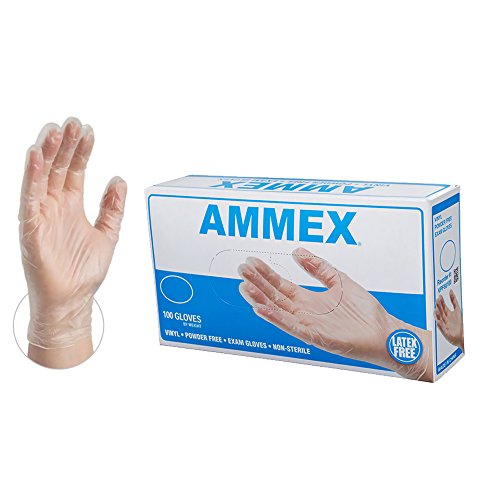 Product Cover AMMEX Medical Clear Vinyl Gloves -  4 mil, Latex Free, Powder Free, Disposable, Non-Sterile, Medium, VPF64100-BX, Box of 100