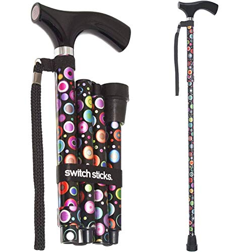 Product Cover Switch Sticks Adjustable Folding Walking Cane and Walking Stick Collapses and Adjusts from 32 to 37 inches, Bubbles