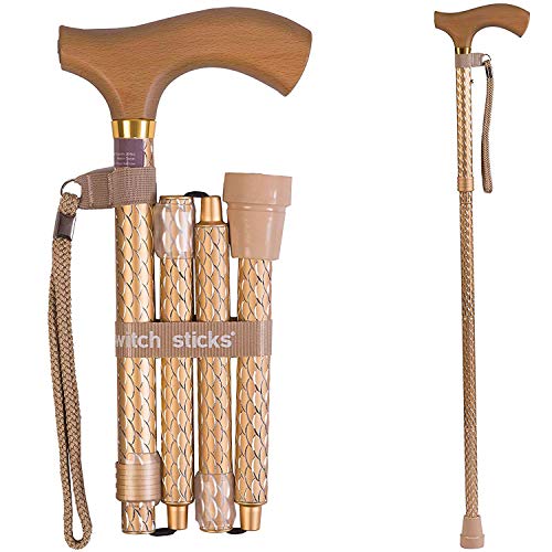 Product Cover Switch Sticks Adjustable Folding Walking Cane and Walking Stick Collapses and Adjusts from 32 to 37 inches, Engraved Pearl Gold
