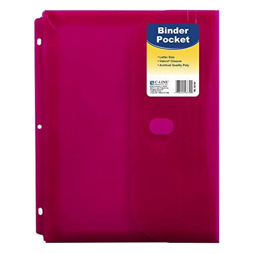 Product Cover C-Line Super Heavyweight Poly Binder Pocket with Hook & Loop Closure, Side Loading, 1-Inch Gusset, 1 Pocket, Color May Vary (58730)