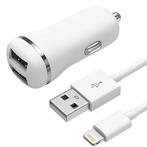Product Cover iPhone Car Charger Fast Dual USB - by TalkWorks | 17W/3.4A | Includes 5ft Lightning Cable Apple MFi Certified for iPhone 11, Pro/Max, XS/Max / XR/ X / 8 / 7 / 6 / iPad, Airpods & Watch - White