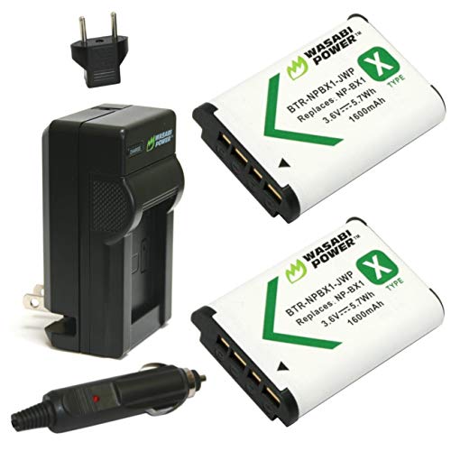 Product Cover Wasabi Power NP-BX1 Battery (2-Pack) and Charger for Sony NP-BX1/M8, Cyber-Shot DSC-HX80, HX90V, HX95, HX99, HX350, RX1, RX1R II, RX100 (II/III/IV/V/VA/VI), FDR-X3000, HDR-AS50, AS300 and More