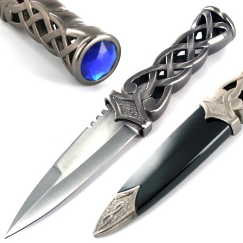 Product Cover Ace Martial Arts Supply New Scottish Celtic Gaelic Twist Knot Blue Ruby Gemstone Wicca Dirk Dagger Knife, 9-Inch
