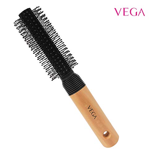 Product Cover Vega Round Brush with Wooden and Black Colored Handle with Black Brush Colored Head