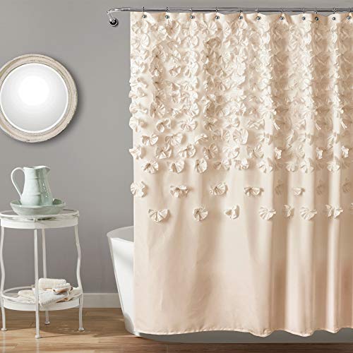 Product Cover Lush Decor Lucia Shower Curtain - Fabric, Ruched, Floral, Textured Shabby Chic, Farmhouse Style Design, 72