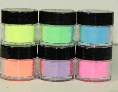 Product Cover 6 Mia Secret Flash Neon Acrylic Nail Art Powder Glows Under the Black Light 6 Neon Colors
