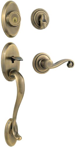 Product Cover Kwikset Shelburne Single Cylinder Handleset w/Lido Lever featuring SmartKey in Antique Brass