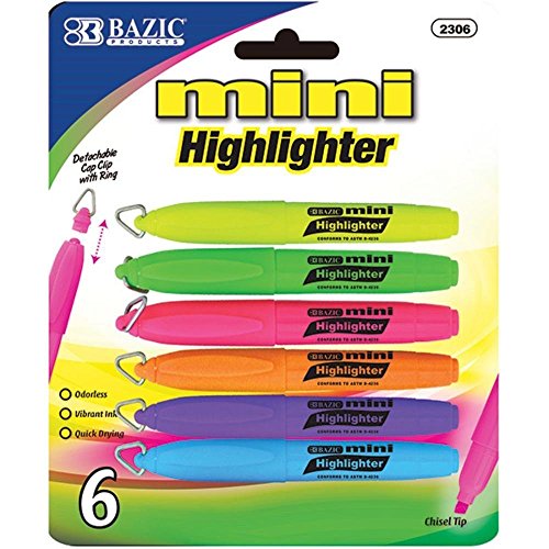 Product Cover Bazic - Mini Highlighter with Cap Clip, 6 Different Colors (1-Pack of 6)