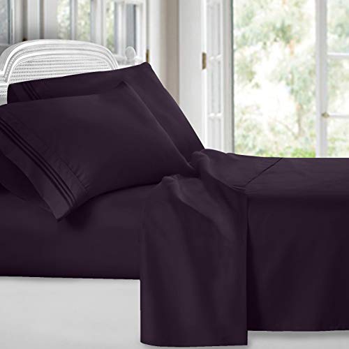 Product Cover Clara Clark 1800 Premier Series 4pc Bed Sheet Set - King, Purple Eggplant