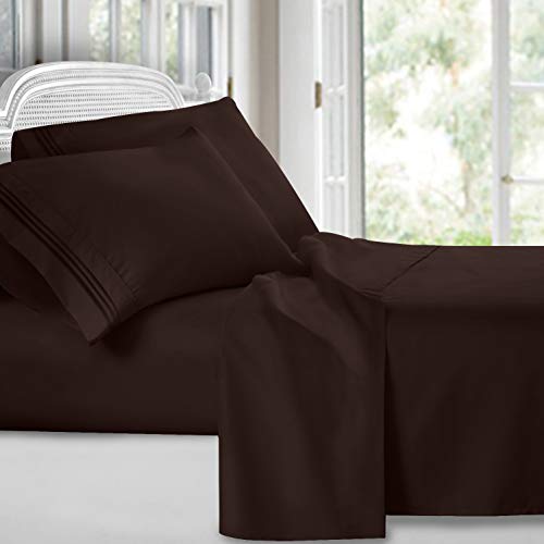 Product Cover Clara Clark Premier 1800 Series 4pc Bed Sheet Set - Queen, Chocolate Brown