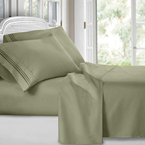 Product Cover Clara Clark Premier 1800 Series 4pc Bed Sheet Set - Queen, Sage Olive Green,
