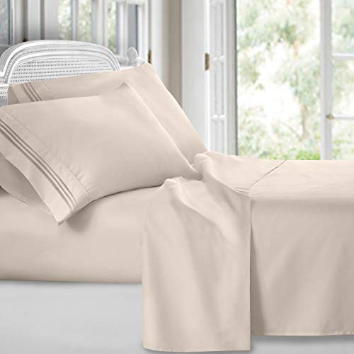 Product Cover Clara Clark Premier 1800 Series 4pc Bed Sheet Set - Queen, Beige Cream,
