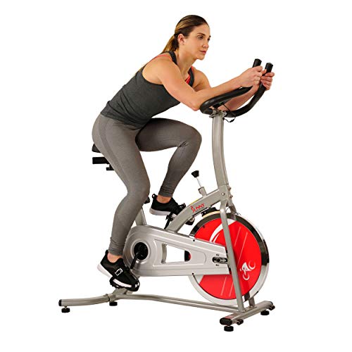 Product Cover Sunny Health & Fitness Indoor Cycle Exercise Stationary Bike with Digital Monitor, 22 LB Chromed Flywheel, 220 LB Max Weight (Chain/Felt Resistance)