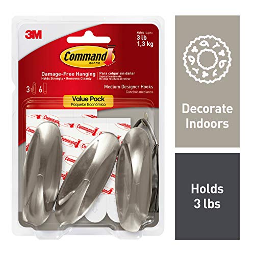 Product Cover Command 3 lb Capacity Hooks, Indoor Use, 3 hooks, 6 strips (17081BN-3ES)