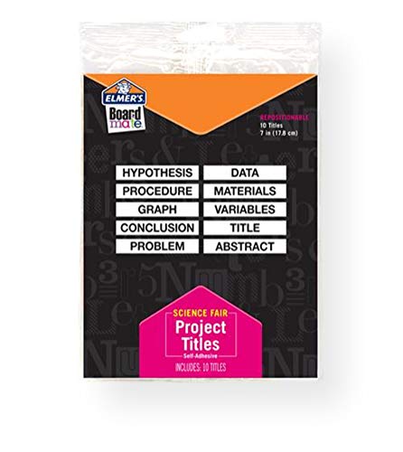 Product Cover Elmer's 730-204 Board Mate Science Fair Project Titles, White Repositionable Self-adhesive Labels, Set Includes 9 Project Titles + 1 Blank Title, Pack of 10 Sets