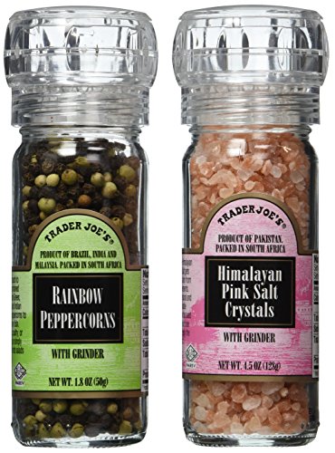 Product Cover Trader Joe's Gourmet Set with Grinder Tops: Rainbow Peppercorns/Pink Himalayan Salt Crystals