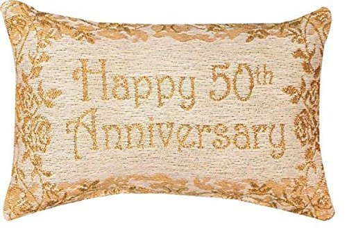Product Cover Manual 12.5 x 8.5-Inch Decorative Throw Pillow Reversible Word Pillow, Golden 50th Anniversary by Manual Woodworkers