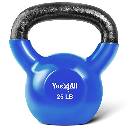 Product Cover Yes4All Vinyl Coated Kettlebell Weights Set - Great for Full Body Workout and Strength Training - Vinyl Kettlebell 25 lbs