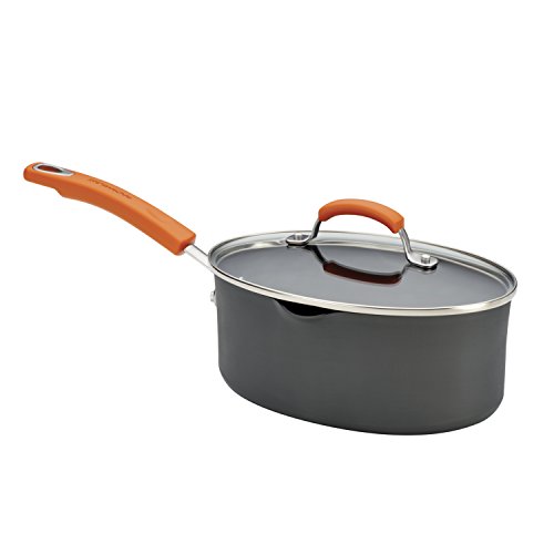 Product Cover Rachael Ray 87586 Brights Hard Anodized Nonstick Sauce Pan/Saucepan with Lid, 3 Quart, Gray