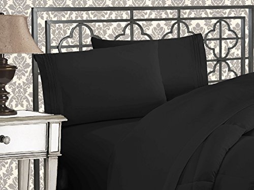 Product Cover Elegant Comfort 1500 Thread Count Egyptian Quality 4-Piece Bed Sheet Sets, Deep Pockets - Luxurious Wrinkle Free & Fade Resistant , King , Black