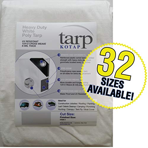 Product Cover Kotap 8-ft x 20-ft Heavy-Duty 12 by 12 Cross Weave 8-mil White Poly Tarp, Item: TRW-0820