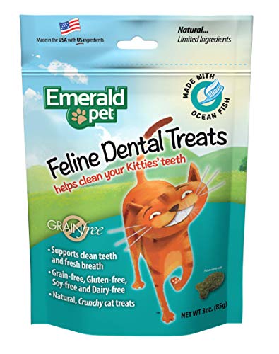 Product Cover Emerald Pet - Feline Dental Treats, Dental Stick, Cat Chews for Teeth Cleaning, Freshens Breath, Reduces Plaque and Tartar, Grain-Free (Feline Dental Treat, 3 Ounce), Seafood