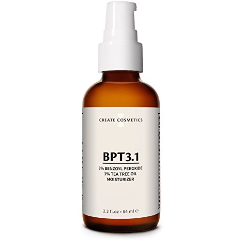 Product Cover BPT3 Acne Treatment Moisturizer 3% Benzoyl Peroxide 1% Tea Tree Oil Cream 69% Organic Natural Ingredients. Face & Body, Normal & Cystic Acne 2.2 oz