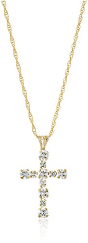 Product Cover Jewelili 10k Yellow Gold Cross Pendant Necklace Set with Swarovski Zirconia.5cttw, 18 Inches