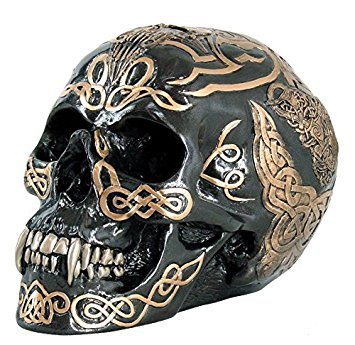 Product Cover PTC 7 Inch Black and Gold Color Celtic Pattern Skull Statue Figurine