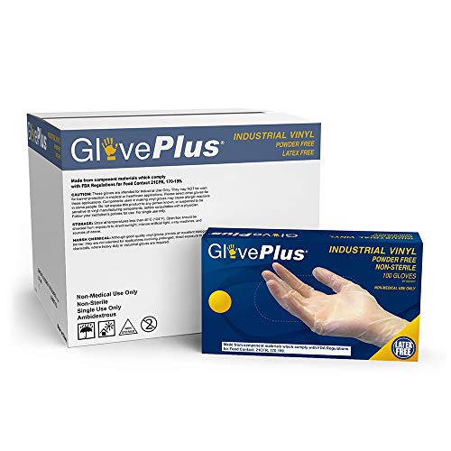 Product Cover GlovePlus Industrial Clear Vinyl Gloves - 4 mil, Latex Free, Powder Free, Disposable, Non-Sterile, Food Safe, Medium, IVPF44100, Case of 1000