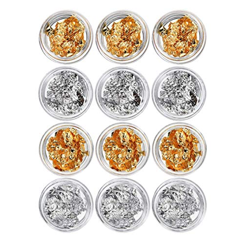 Product Cover 1 BOX 12 gold silver foil paillette nail art DIY Ongles
