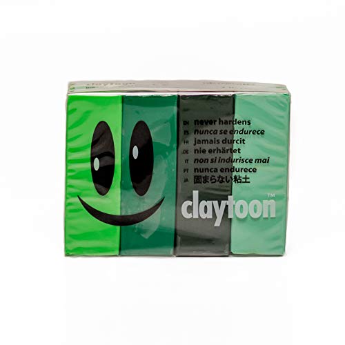 Product Cover Van Aken International - Claytoon - Non-Hardening Modeling Clay - VA18155 - Lush - neon Green, Green, Dark Green, Pastel Green - 1 Pound Set (4-1/4 Pound Bars) - claymation, Gluten-Free, Non-Toxic