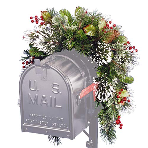 Product Cover National Tree 3 Foot Wintry Pine Collection Mailbox Swag with Red Berries, Cones and Snowflakes (WP1-813-3-1)