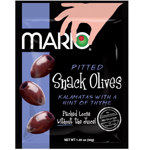 Product Cover Mario Camacho Foods Pitted Snack Olives, Kalamata with a Hint of Thyme, 1.05 Ounce, Pack of 12
