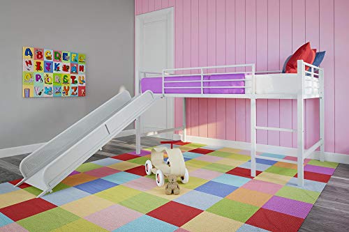 Product Cover DHP Junior Twin Metal Loft Bed with Slide, Multifunctional Design, White with White Slide