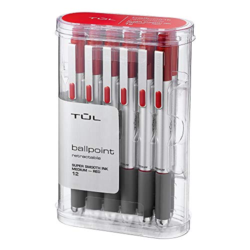 Product Cover TUL BP3 Ballpoint, Retractable, Medium Point, 1.0 mm, Silver Barrel, Red Ink, Pack of 12