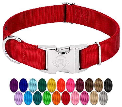 Product Cover Country Brook Petz - Premium Nylon Dog Collar with Metal Buckle - Vibrant 24 Color Selection (Extra Large, 1 Inch Wide, Red)