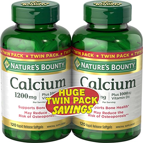 Product Cover Nature's Bounty Calcium Pills and Vitamin D3 Mineral Supplement, Supports Bone Health, 1200mg, 120 Softgels, 2 Pack